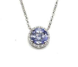 Beautiful Sterling Silver JCL Purple Stones Round Pendant Necklace