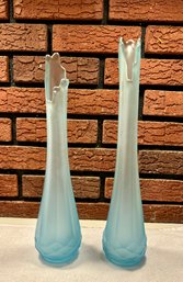 Pair Of Hand Blown Frosted Glass Vases