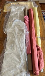 Linens: Freshly Dry Cleaned Drapes & 3 Rolls Of Upholstery Fabric