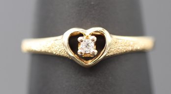 Quaint Heart Shaped Diamond Ring In 10k Yellow Gold