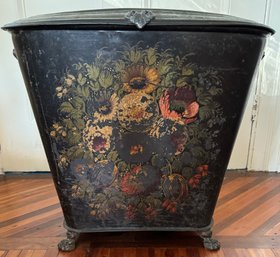 Antique English Tole Hand Painted Coal Scuttle