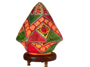 Middle Eastern Hand Painted Camel Skin Table Lamp On Wooden Base