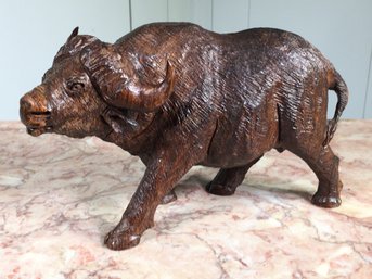 Incredible Antique All Hand Carved Wooden Bull - Wall Street / Bull - Amazing Details - Very Well Done