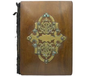 Antique Walnut & Brass Document /journal Cover With Pebbled Leather Backing & Vibrant Lining