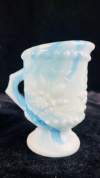 Vintage Kanawha Glass Miniature Pitcher Blue Slag With Flowers