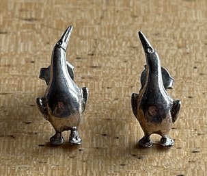 Adorable Pair Of Sterling Penguin Stud Earrings