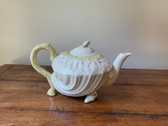 Vintage Belleek Ireland Neptune Yellow Limpet Seashell Teapot W/ Lid