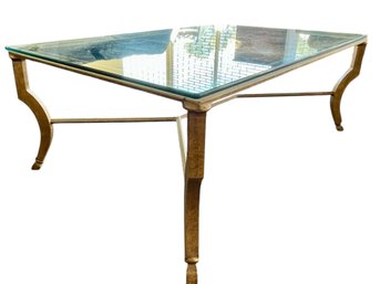 Provincial Style, Heavy Glass Top And Metal Coffee Table.