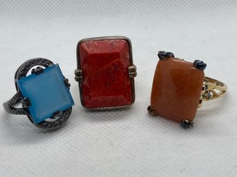 3 Sterling Silver And Gemstone Rings