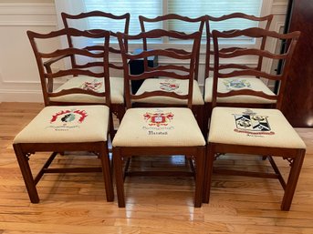 SIX CHIPPENDALE DINING CHAIRS W/ DAVIDSON UNIVERSITY NEEDLEPOINT