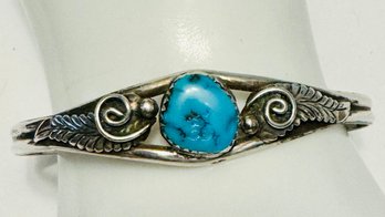 NATIVE AMERICAN STERLING SILVER TURQUOISE CUFF BRACELET