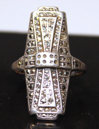 Art Deco Period Marcasite And Sterling Silver Ring Size 7 Some Stones Missing