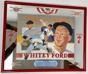 Vintage Seagrams 7 Framed Mirror - Whitey Ford NY Yankees Baseball - Bar Advertising Red Plastic 16.25x20.25