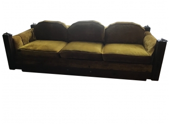 Yellow Velour Mid Century Gothic/Brutalist  Sofa With Chains