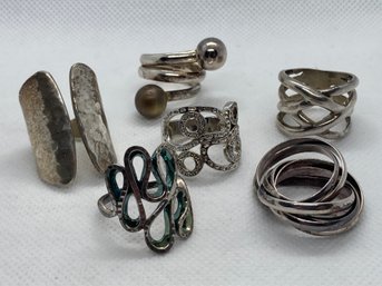 Fine Grouping Of 6 Sterling Silver Designer Rings