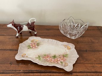 Cow Creamer Tray And Bowl