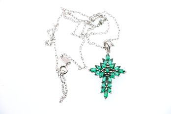 Sterling Silver Green Amethyst Cross And Necklace