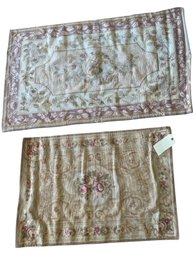 Pair Vintage Needlepoint Small Rugs. 1'11' X 2'10' And 2'3' X 4' (39)