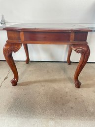 Fine Wood Glass Top Queen Anne Style Side Table