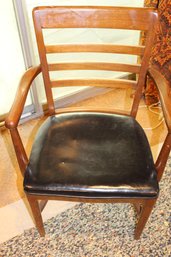 Mid Century Armchair Black Leather Seat