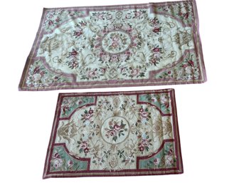 Pair Vintage Needlepoint Small Rugs. 2'11' X 4'9' And 1'11' X 2'11' (40)