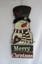 A Cute Wooden Snowman Merry Christmas Hanging Sign