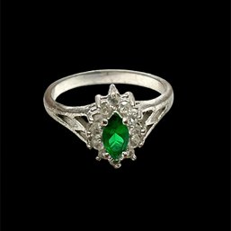 Lovely Emerald Green And Clear Stones Ring, Size 8