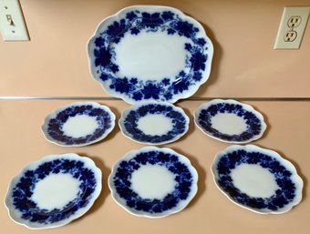 Gorgeous Antique Flow Blue Platter & 6 Plates ~ Vinranka Made In Sweden ~