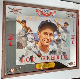 Vintage Seagrams 7 Framed Mirror - Lou Gehrig  New York Yankees Baseball - 17 X 21 - Bar Advertising Wood Red