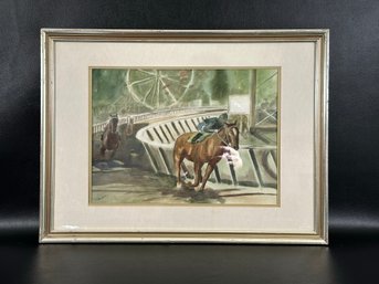 A Vintage Original Equestrian Watercolor By P. Andrus, Signed