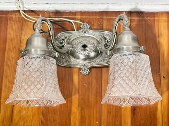 A Vintage Wall Sconce In Pewter Finish With Glass Shades