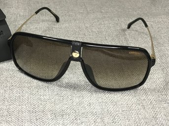 Incredible Brand New $245 CARRERA Unisex Sunglasses - With Hard Case And Bonus Stickers - Black / Gold - NEW !