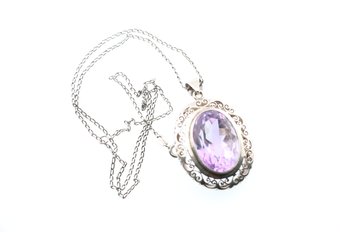 Large Sterling Silver Amethyst Pendant And Necklace