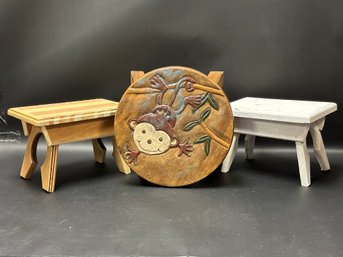 Three Step Stools Including A Charming Monkey-Themed Stool