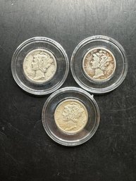 3 Mercury Dimes 1945, 1945-D, 1945-S