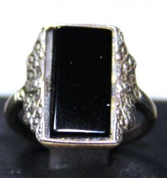 Vintage Sterling Silver Ring Floral Setting With Black Onyx Stone Size 6