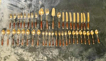 Vintage Siam Rosewood & Brass Flatware From Thailand - Service For 8 & 4 Serving Utensils, 44 PCS.