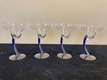 Libbey Brarura Swerved Rim Cobalt Blue Margarita Cocktail Glasses