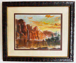 Wayne Morrell (1923-2013 American) Pastel Drawing, Landscape With Waterfall,  Signed