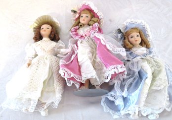 3 Southern Belles Porcelain Dolls