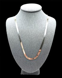 Vintage Italian Sterling Silver Shiny Herringbone Necklace