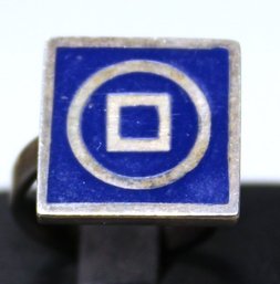 MCM Sterling Silver Geometric Ring With Blue Enamel Size 7