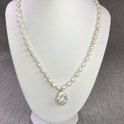 Beautiful Beehive Pearl Necklace With Natural Flat Pearl Pendant - Pearls Are Genuine Cultured Baroque Pearls