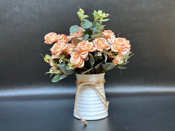 A Pretty Bouquet Of Faux Roses In A Contemporary White Ceramic Vase #2