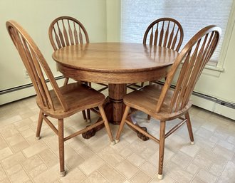 Oak Pedestal Table With Paw Feet & 4 Windsor Chairs
