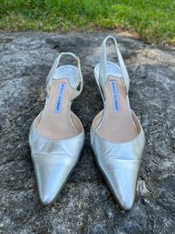 Manolo Blahnik Silver Leather Shoes Size 36.5