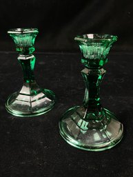 Pair Of Emerald Candleholders