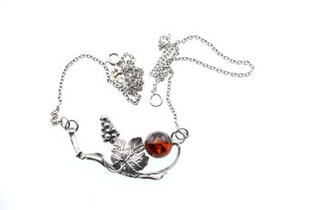 Sterling Silver Amber Grapevine Pendant Necklace