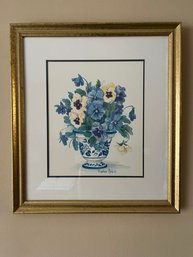 Watercolor Of Pansies In Pot, Signed Barbara Mock