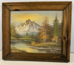 Vintage Framed Mountain Landscape Oil Painting On Canvas Signed R Tomas